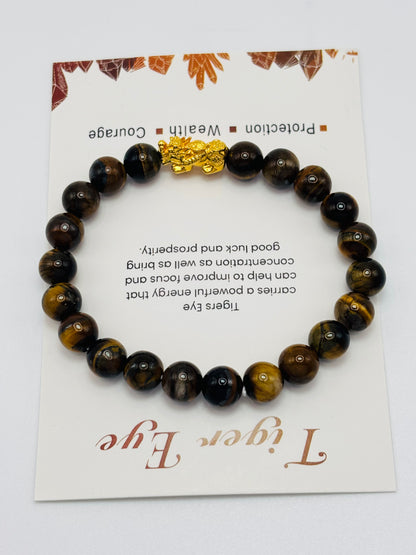 18K Gold Lucky Piyao/ Pi Xiu Tiger Eye Stone ( Hollow Empty Inside) Medium Size