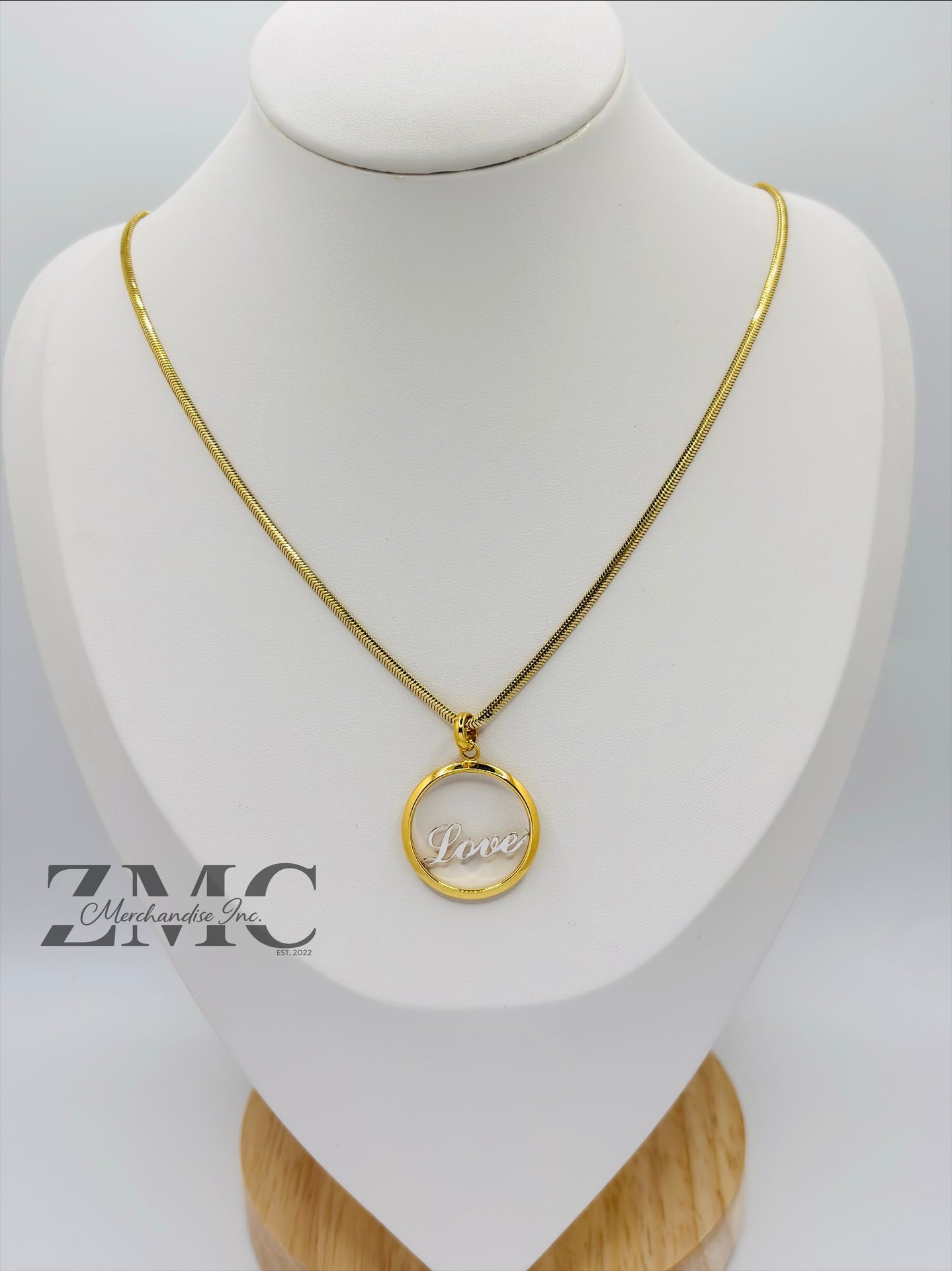 18K Gold Two-tone LOVE Herringbone Necklace