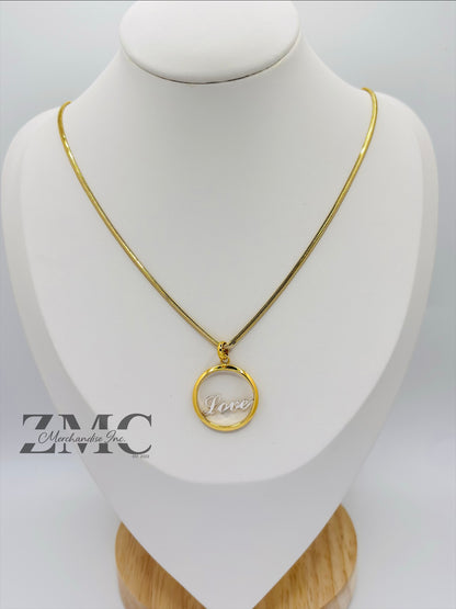 18K Gold Two-tone LOVE Herringbone Necklace