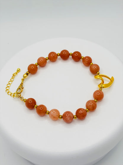 18K Gold Open Heart Sunstone Bracelet (Electroform Heart)