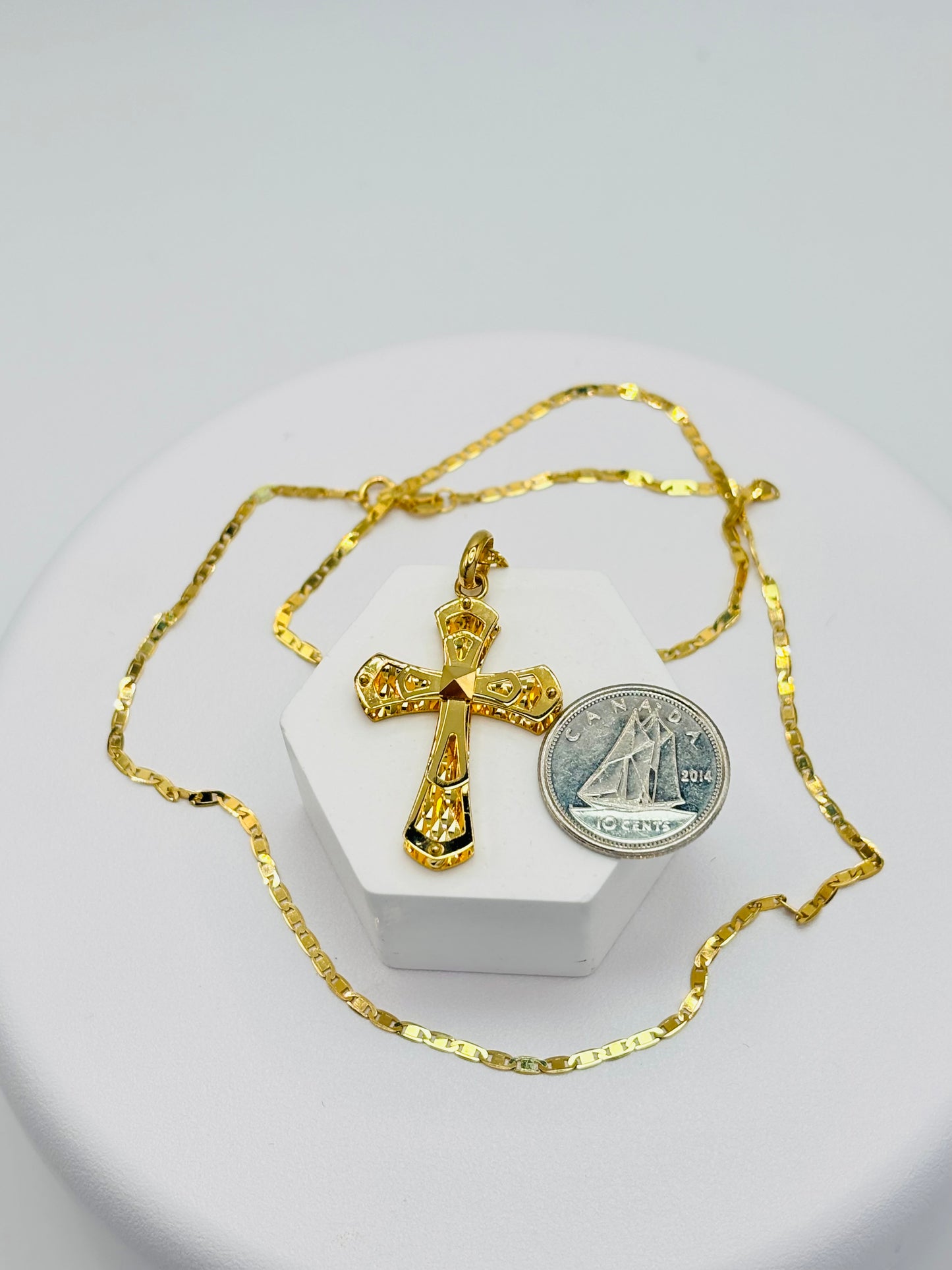18K Gold Back to Back Cross Necklace