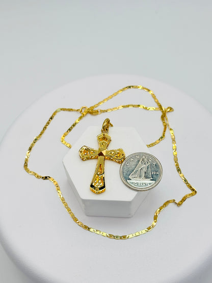 18K Gold Back to Back Cross Necklace