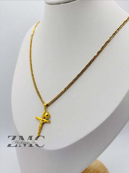 18K Gold Cross & Heart Necklace