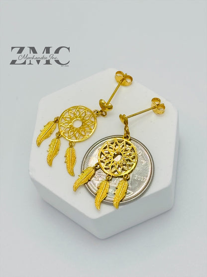 18K Gold dream Catcher Earrings and Pendant Set