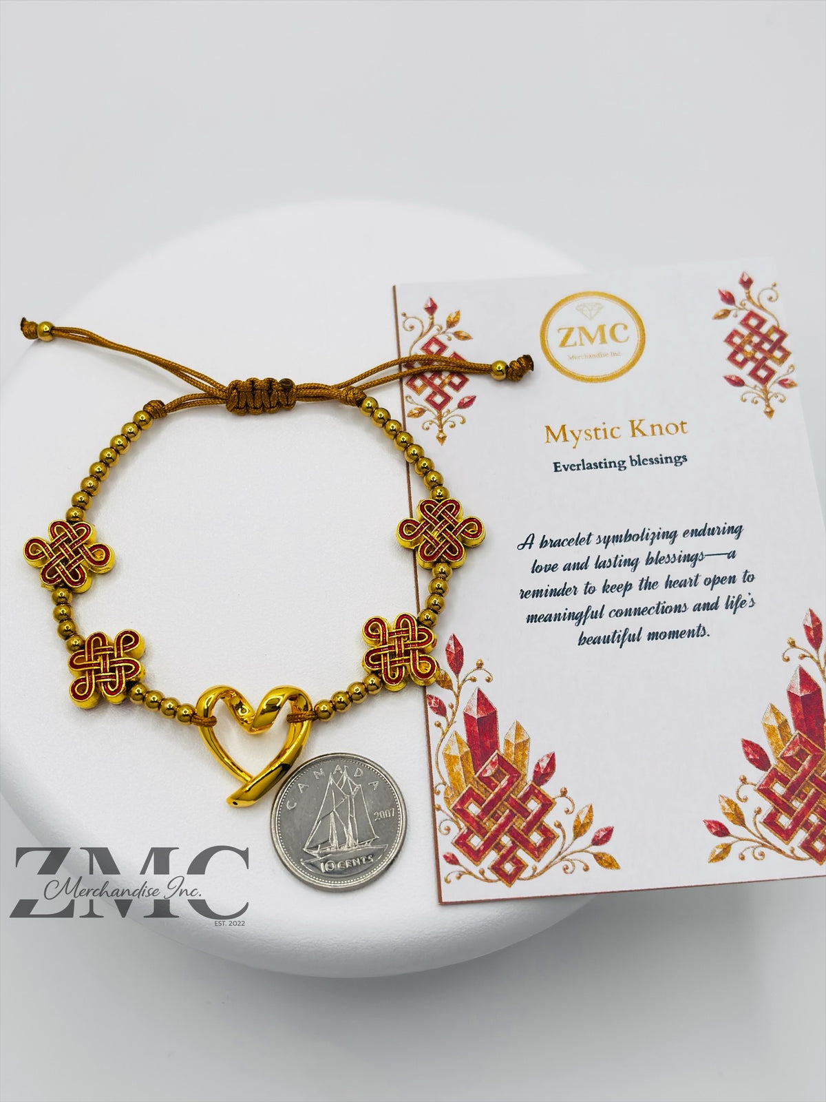 18K Gold Open Heart Lucky Mystic Knot String Bracelet (Electroform Heart)