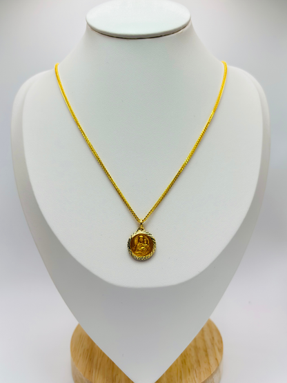 18K Gold Back to Back Religious Necklace