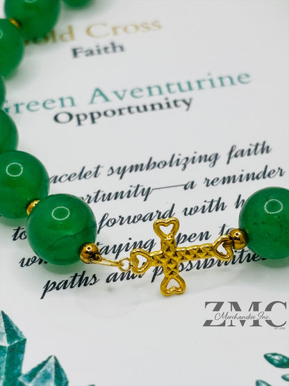 18K Gold Cross Aventurine Bracelet ( Hollow Empty Inside)