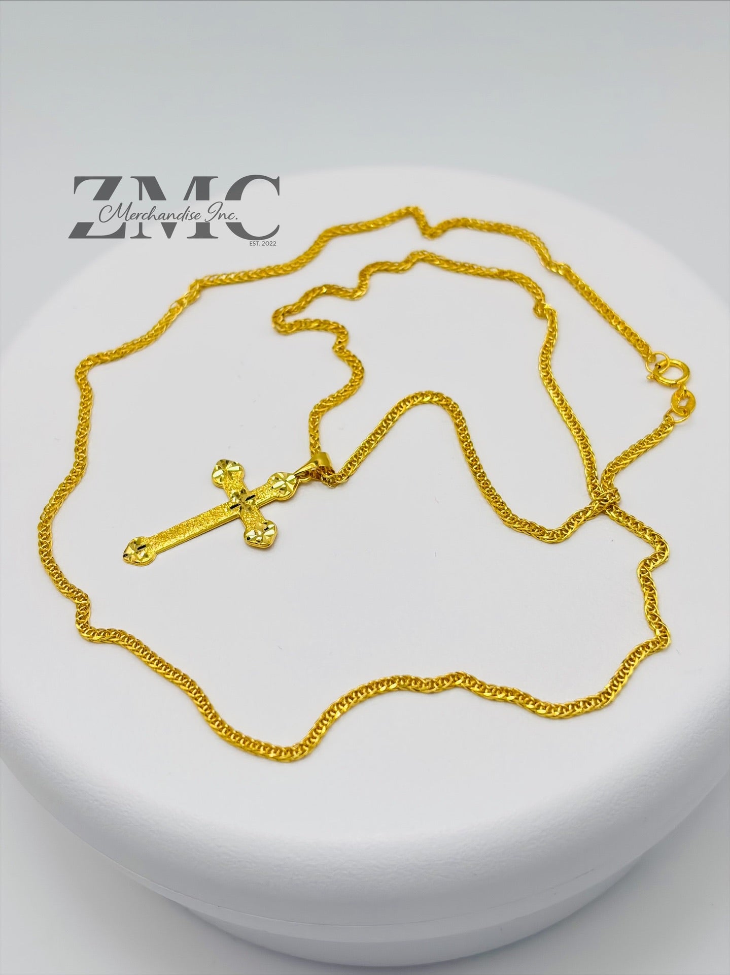 18K Gold Diamond Cut Cross Necklace