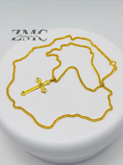 18K Gold Diamond Cut Cross Necklace