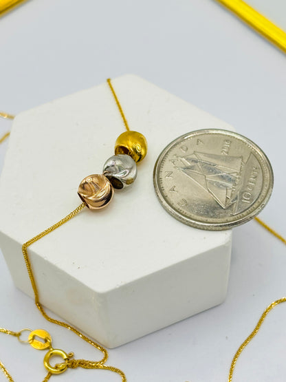 18K Gold Foxtail with Tri-color Catseye Ball Necklace