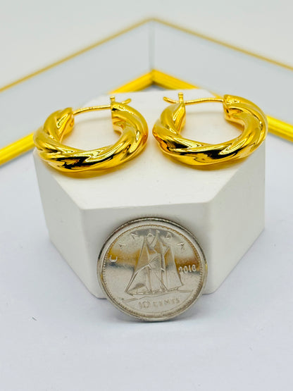 18K Gold Twisted Loop Earrings (Electroform)