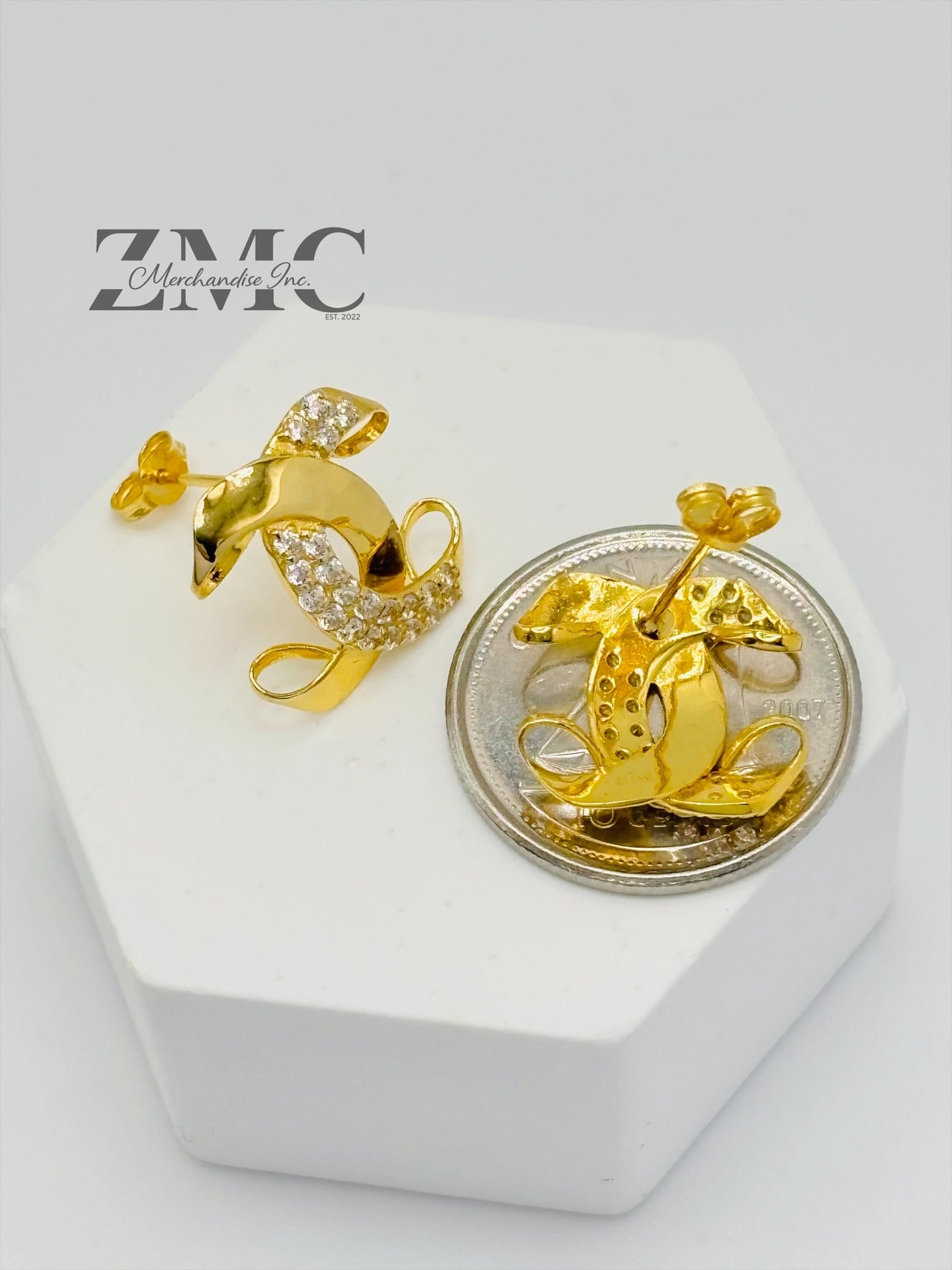 18K Gold C with Stone Earrings