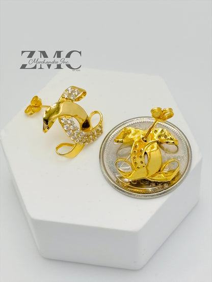 18K Gold C with Stone Earrings