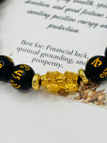 18K Gold Lucky Piyao/ Pi Xiu Black Mantra Bracelet ( Hollow Empty Inside) SMALL PIYAO