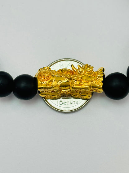 18K Gold  Lucky Piyao/ Pi Xiu Square Lava and Black Agate Stone ( Hollow Empty Inside) Extra Large Size