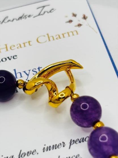 18K Gold Open Heart Amethyst Bracelet (Electroform Heart)