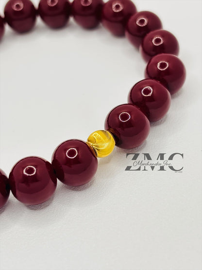 18K Gold Cats Eye Ball with Burgundy Wine Stone