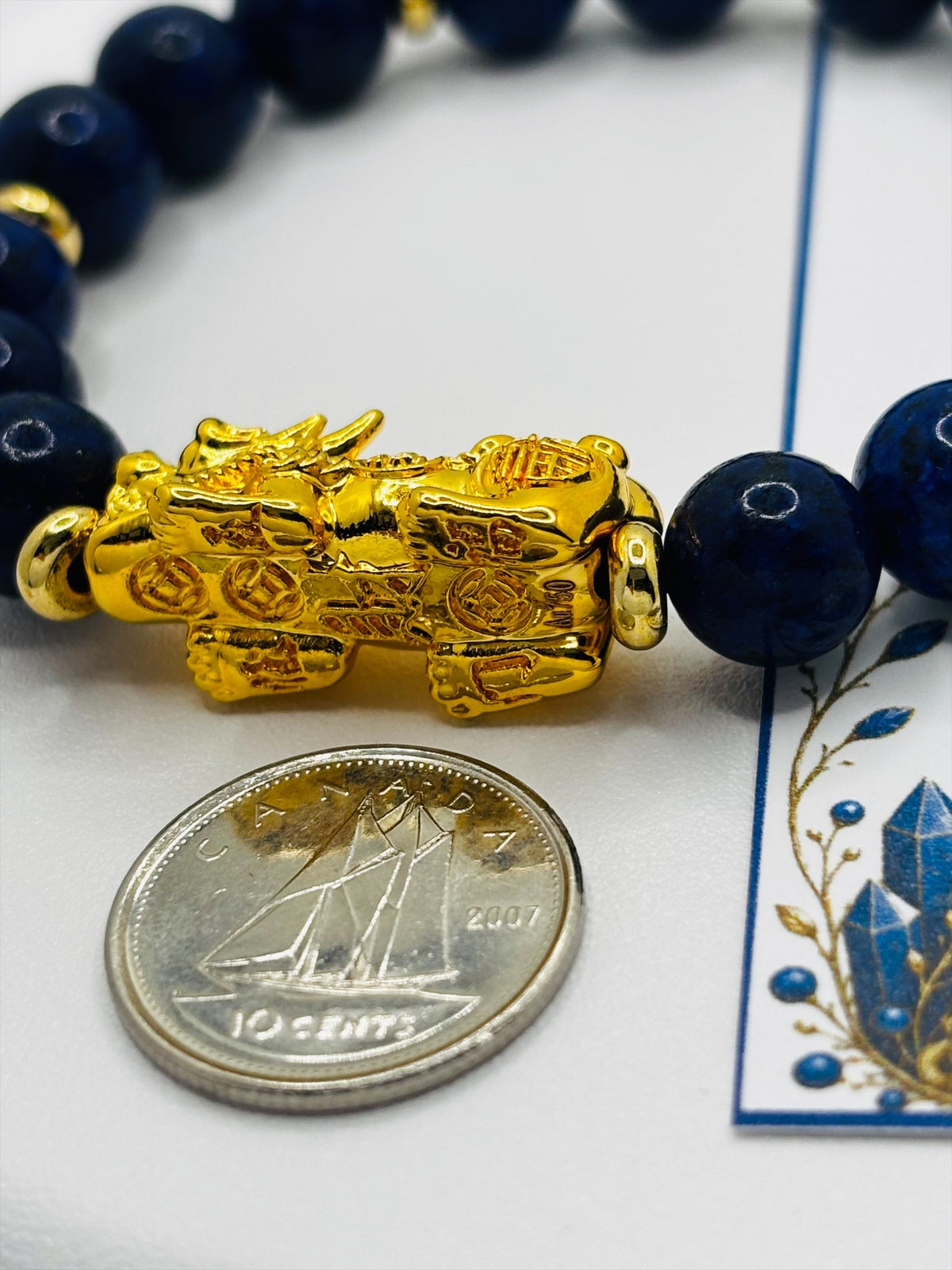 18K Gold Lucky Piyao/ Pi Xiu Lapis Lazuli Bracelet( Hollow Empty Inside) Extra Large