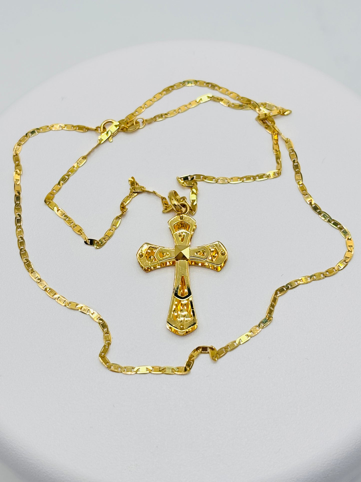 18K Gold Back to Back Cross Necklace