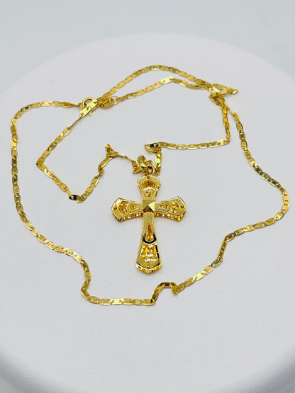 18K Gold Back to Back Cross Necklace
