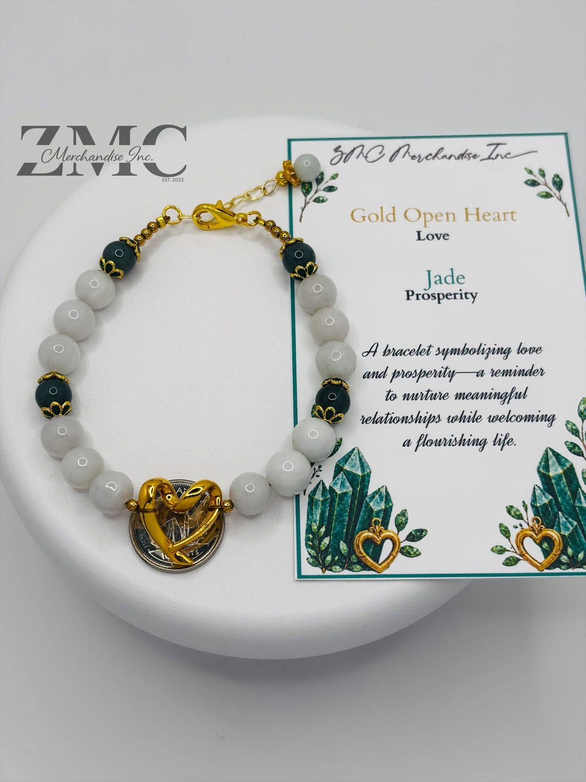 18K Gold Open Heart Jade Bracelet (Electroform Heart)
