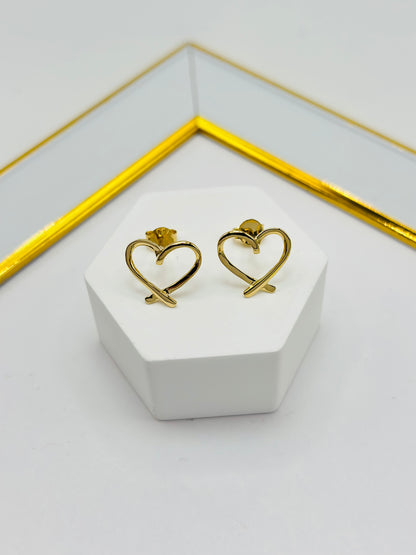 18K Gold Open Heart Earrings