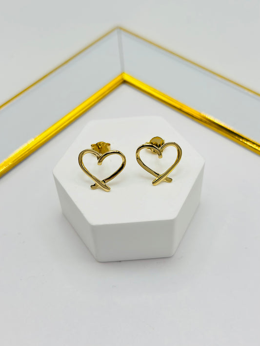 18K Gold Open Heart Earrings