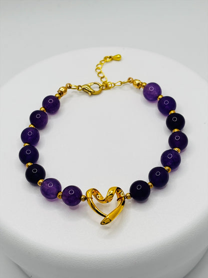 18K Gold Open Heart Amethyst Bracelet (Electroform Heart)