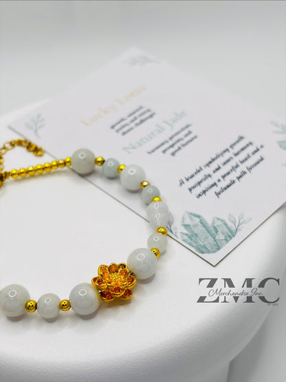 18K Gold Lucky Koi Fish Bracelet Jade Hulu Stone ( Hollow Empty Inside)