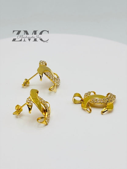 18K Gold C Earrings and Pendant with Stone Set