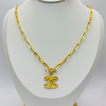 18K Gold Paperclip T-Lock Necklace