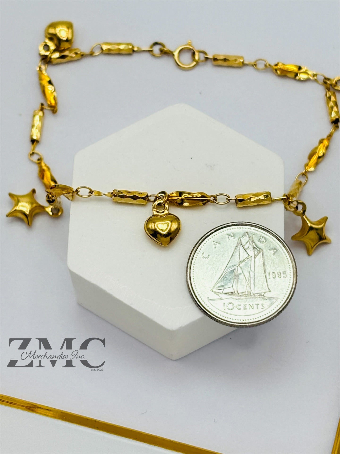 18K Gold Heart and Star Bracelet