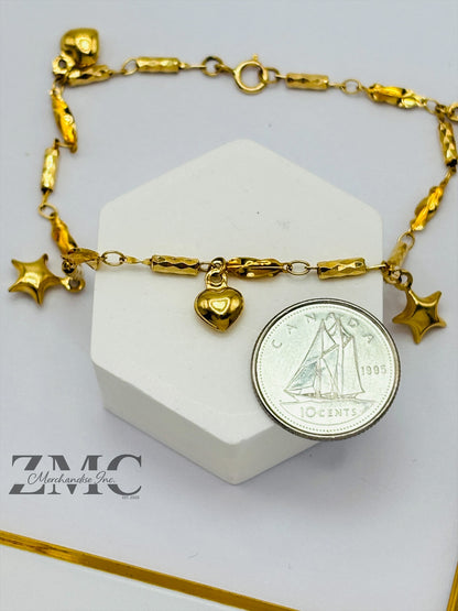 18K Gold Heart and Star Bracelet