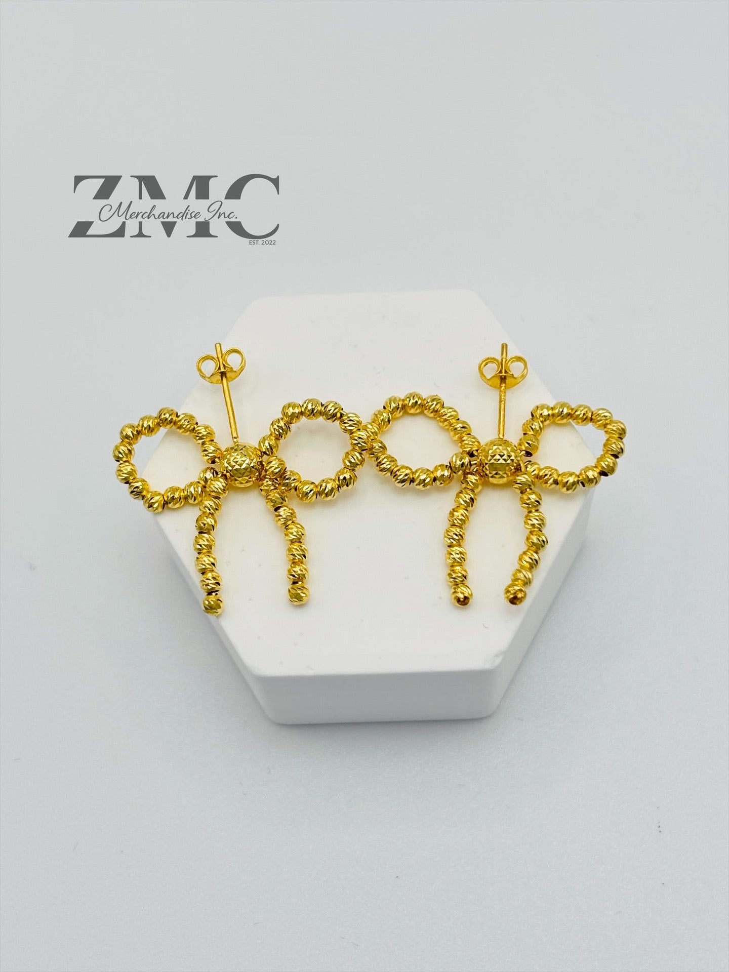 18K Gold Mirror Ball Ribbon Earrings