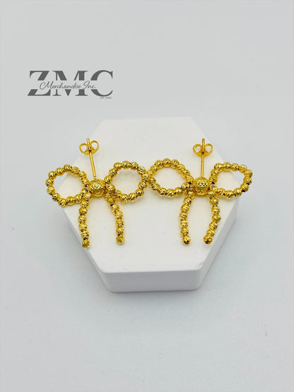 18K Gold Mirror Ball Ribbon Earrings