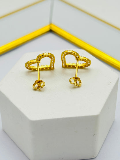 18K Gold Heart Stone Earrings