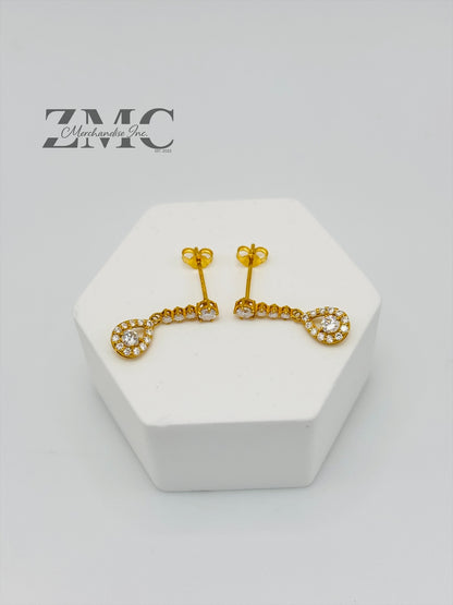 18k Gold Teardrop Dangling Stud Moissanite Diamond Earrings