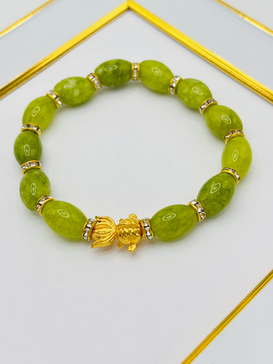 18K Gold  Lucky Koi Fish Jade Stone  ( Hollow Empty Inside) Medium Size