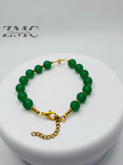 18K Gold Cross Aventurine Bracelet ( Hollow Empty Inside)