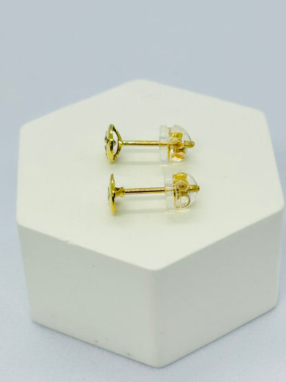 K18 Japan Gold Circle Natural Diamond Earrings 0.20ct