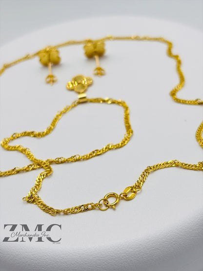 18K Gold Clover Earrings and Necklace Set