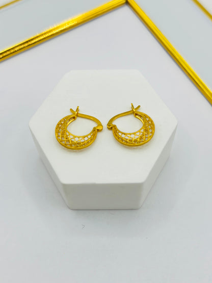 18K Gold Net Loop Earrings (Small or Huggies)