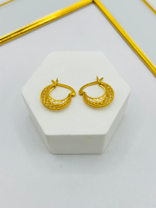 18K Gold Net Loop Earrings (Small or Huggies)