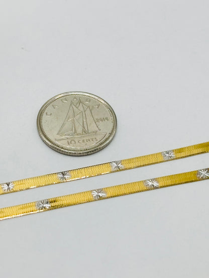 18K Gold Flat Chain with White Gold Design
