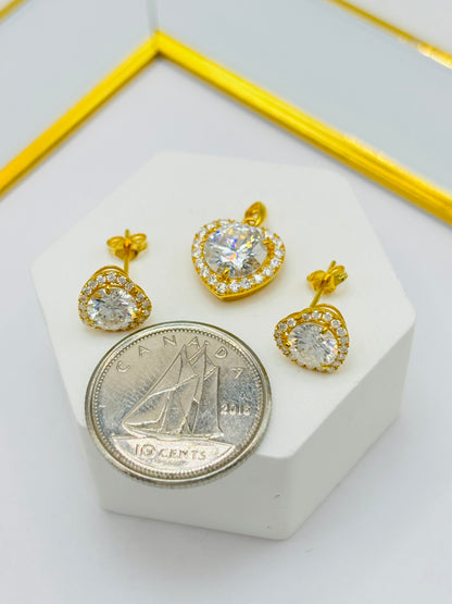 18K Gold Heart Earrings and Pendant Set Moissanite Diamond