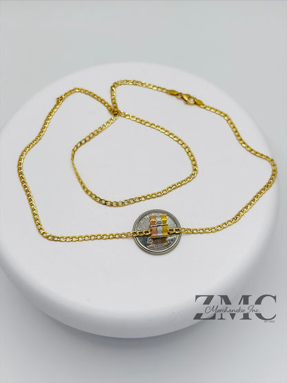 18K Gold Tri-color Barrel Necklace
