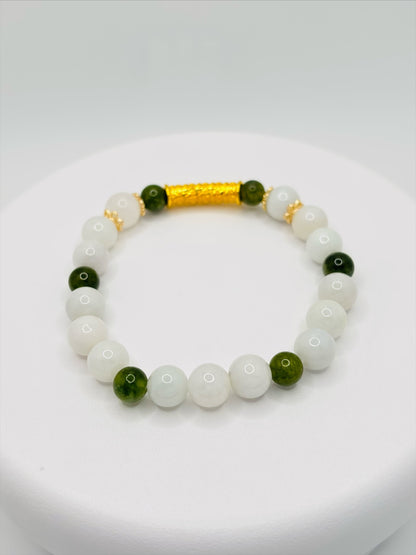 18K Gold  Lucky Baifu Tube Jade Bracelet  ( Hollow Empty Inside)