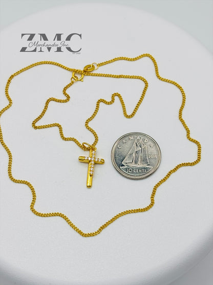 18K Gold Double Cross Necklace