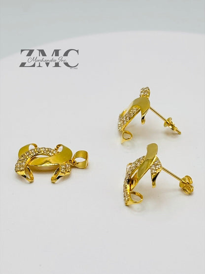 18K Gold C Earrings and Pendant with Stone Set