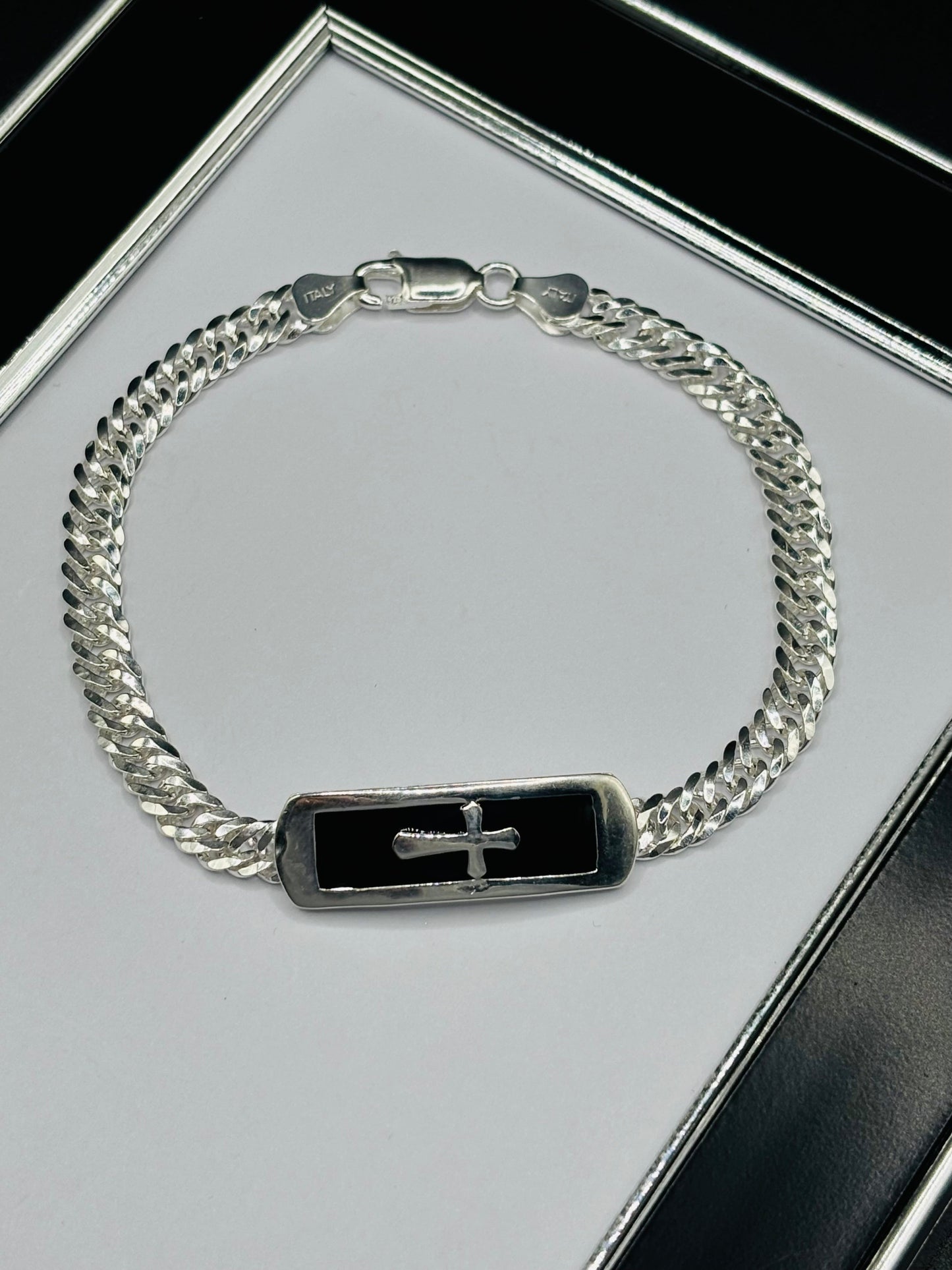 S925 Silver Cross Black Bracelet